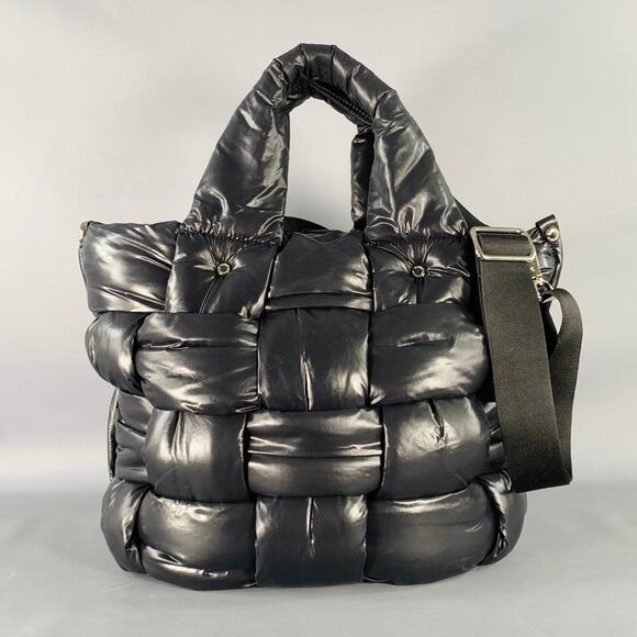 ROBERTA GANDOLFI Large Black Puffy Quilted Nylon Woven Tote Handbag - Picture 1 of 6